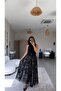 Black Patterned Lined Maxi Tulle Skirt - 2