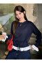 Women's Adjustable Waist, Lace Edged, Crew Neck Knitwear Basic Cardigan - 2