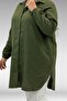 58091 Plus Size Muslin Shirt with Elastic Sleeves - Khaki - 2