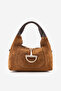 Women's Genuine Leather Suede Textured Metal Accessory Detailed Long Strap Daily Bag Teron Tan Suede - 6