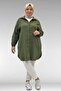 58091 Plus Size Muslin Shirt with Elastic Sleeves - Khaki