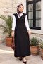 V-Collar Belted Long Jile Dress - Black - 4