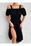 Women's Black Elastic Waist Strap Dress ARM-21K001214 - 3