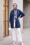 Stone Embroidered Washed Denim Jacket - Navy - 5