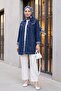 Stone Embroidered Washed Denim Jacket - Navy - 6