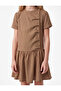 A-Line Short Sleeve Buttoned Plaid Dress - 4