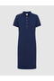 Navy Blue Polo Collar A-Line Knitted Dress 50326877-Vr033 - 7