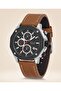 Function 43 mm Men's Wristwatch Matte Black Case Leather Band Multifunctional Black Dial Quartz Watch - 3