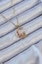 316L Steel Chain Gold Color Red Rose Detail Cat Figure Zircon Stone Moon Necklace