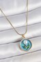 316L Steel Gold Color Chain Blue Enamel Pearl Flower Embroidered Portrait Model Women's Necklace