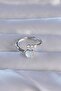 Brass Silver Color Zircon Stone Pearlescent Heart Model Adjustable Ring - 2