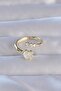 Brass Gold Color Zircon Stone Pearlescent Heart Model Adjustable Ring - 2