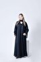 Abaya Sillano by Marviana with Original Blazer Fabric and a Half-Klouche Cut, Black and Gold Sillano Chest Design. - 6