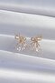 Brass Gold Color Zircon Stone Bow Earrings - 2