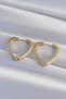 Brass Gold Color Zircon Stone Motif Heart Earrings - 3
