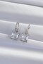 Brass Silver Color Square Zircon Stone Hoop Earrings - 3