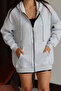 Women's 3 Thread Fleece Hooded 75cm Oversize Sweat Cardigan 1129 Grimelanj