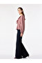 Waffle Fabric Ruffled Flounce Lace-Up V-Neck Long Sleeve Plaid Blouse - 3