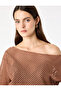 Textured Mesh Long Sleeve Boat Neck Oversized Blouse - 5
