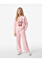 Three Thread Long Sleeve Crew Neck Glittery Heart Bow Printed Sweatshirt
