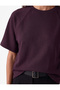 Plum Color Short Sleeve T-Shirt Modal Fabric Regular Fit Stitching Detail Crew Neck - 4