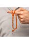 Orange Capsule Cut Crimped Amber Prayer Beads with Silver Tassels - 3