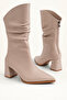 Liora Women's Beige Back-Zip Pointed-Toe Ruched Boots - 3