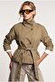 Belted Short Trench Coat Laz0013 Olive Green