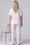 White Cherry Patterned Collared Plus Size Oversized Buttoned Ribbed Camisole Knitted Pajama Set26120801 - 3