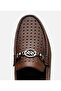 Men's Leather Brown Perforated Buckle Detailed Loafer - 5