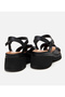 Women's Leather Black Wedge Heeled Sandals - 6