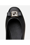 Women's Leather Black Buckle Ballerinas - 4