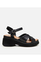 Women's Leather Black Wedge Heeled Sandals