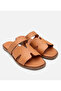 Women's Leather Tan Adjustable Flat Slippers - 2