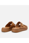 Women's Leather Tan Belted Flat Slippers - 6