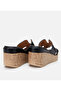 Women's Leather Black Stone Heeled Slippers - 6