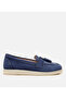 Women's Suede Leather Blue Tasseled Casual Loafer