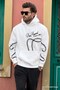 Ecru Printed Hooded Men's Sweatshirt with Pocket Detail 7067