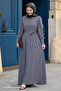 Balloon Sleeve Plain Model Gray Dress - 3