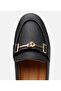 Women's Leather Black Buckle Classic Loafer - 5