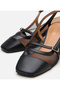 Women's Leather Black Mesh Open Back Heeled Shoes - 3