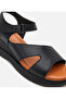 Women's Leather Black Wedge Heeled Sandals - 5