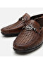 Men's Leather Brown Perforated Buckle Detailed Loafer - 4
