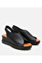 Women's Leather Black Wedge Heeled Sandals - 2