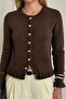 Brown Ruffle Detailed Sleeve Flared Knit Cardigan - 3