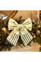 Christmas Tree Ornament 26 cm Cream Gold Striped Decorative Bow - 4