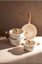 Danish Cook Beige Induction Base 7 Piece Cookware Set Wooden Handle 1302 - 2
