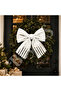 Christmas Tree Ornament 26 cm White Silver Striped Decorative Bow - 3