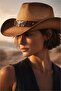Bull Figured Straw Hat with Leather Stripe Premium Classic Western Festival Beach Rave Hat - 2