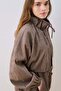 Checkered Jacket with Ruched Details in Brown - 6